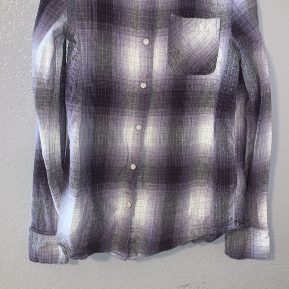 Tractr western purple plaid Pearl buttons pocket long sleeve button down shirt - Picture 3 of 8